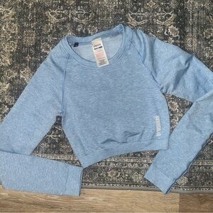 Gymshark Women's Light Blue Cropped Sweatshirt